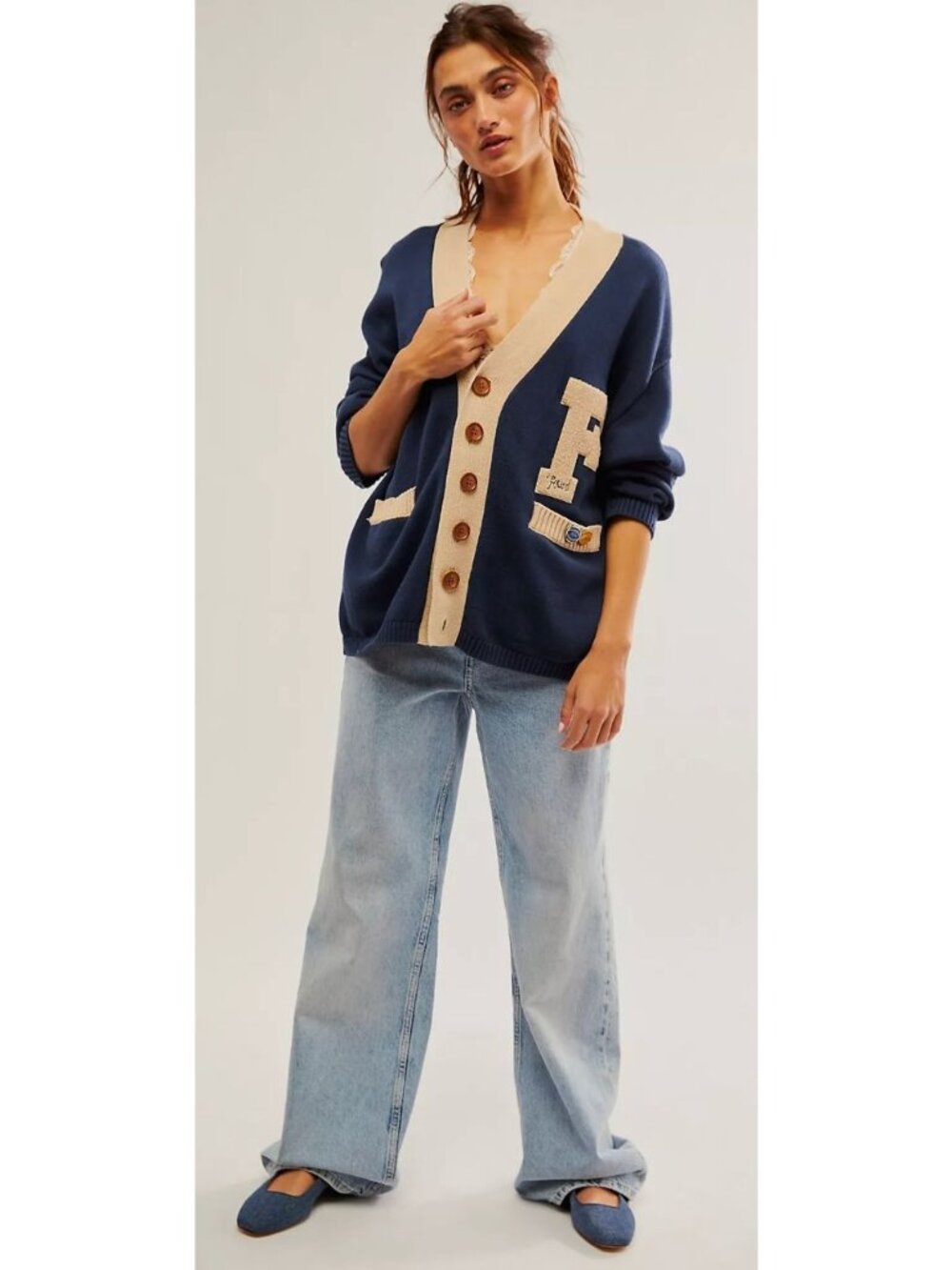 Found Varsity Contrast Cardigan-sz Medium